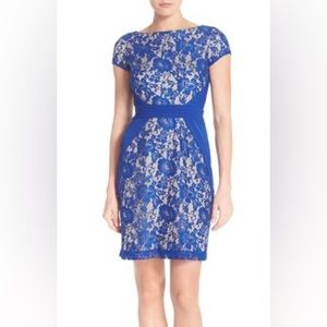 Gabby Skye Lace & Pintuck Detail Sheath Dress - Cobalt Blue -Size 8